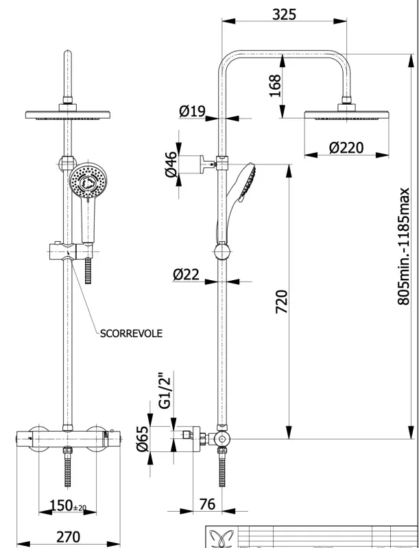 DEMM Shower combinaison douche thermostatique avec douche à effet pluie chrome 1208946965