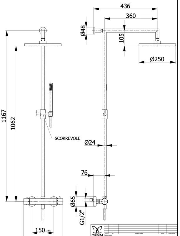 DEMM Shower combinaison douche thermostat avec douche à effet pluie chrome 1208946967
