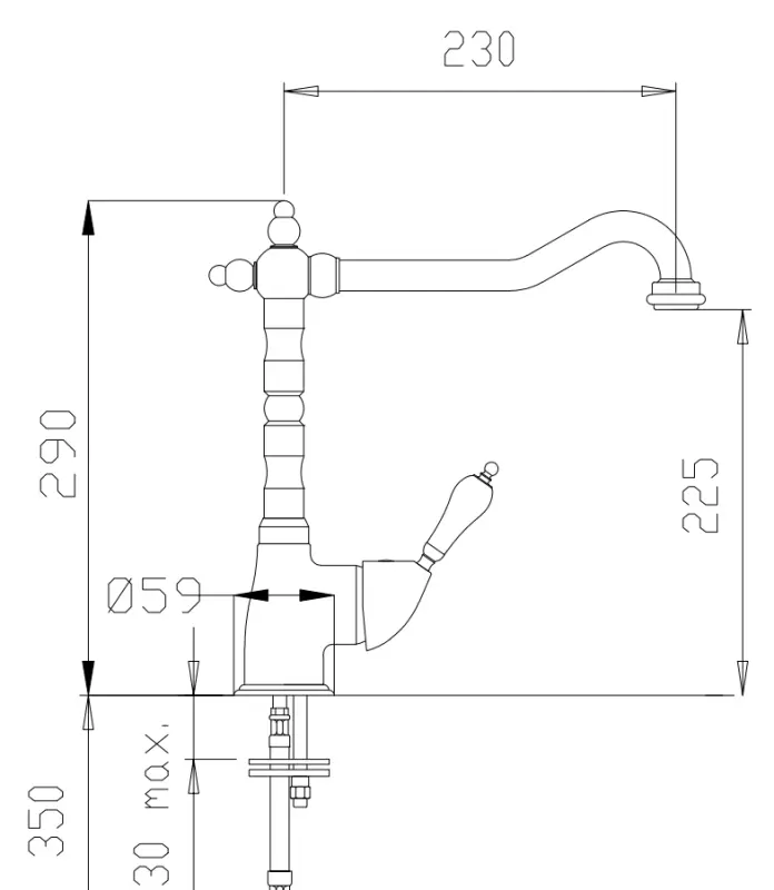 DEMM Robinet de cuisine nostalgique avec bec pivotant Bronze classique 1208947363
