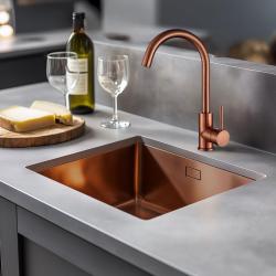 Lorreine 40SP Cuivre Évier de luxe en inox couleur cuivre PVD 40x40 sous plan encastré et en surface 1208952365