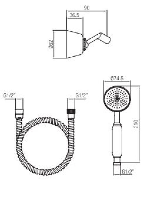 PB Classic Set de douchette avec crochet de suspension Bronze 1208952420