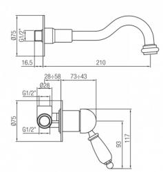 PB nostalgique mitigeur de lavabo encastré bec vintage 21cm chromé