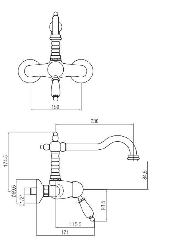 PB nostalgique mitigeur mural monocommande monté en surface poignée blanche chrome