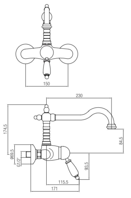 PB nostalgique mitigeur mural levier blanc monté en surface bronze