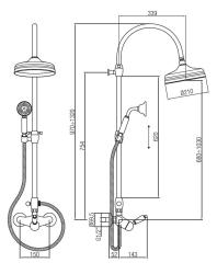 PB Ensemble de robinetterie de douche nostalgique avec douche à effet pluie chrome