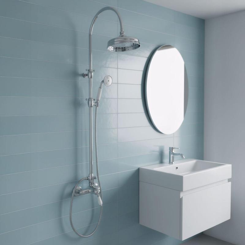 PB Ensemble de robinetterie de douche nostalgique avec douche à effet pluie chrome