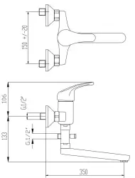 Blusani spécial Robinet mural Chrome avec bec long 35cm et douchette 1208952919