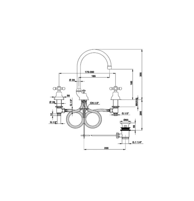 Cisal Arcana Ceramic Mélangeur de lavabo 3 trous Bronze AC00106027