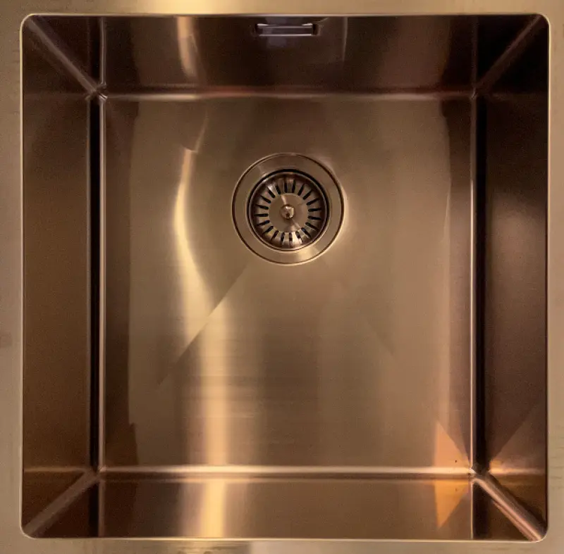 Ausmann Mosel évier inox couleur cuivre PVD Copper 40x40 sous plan, à fleur de plan ou en surface 080969