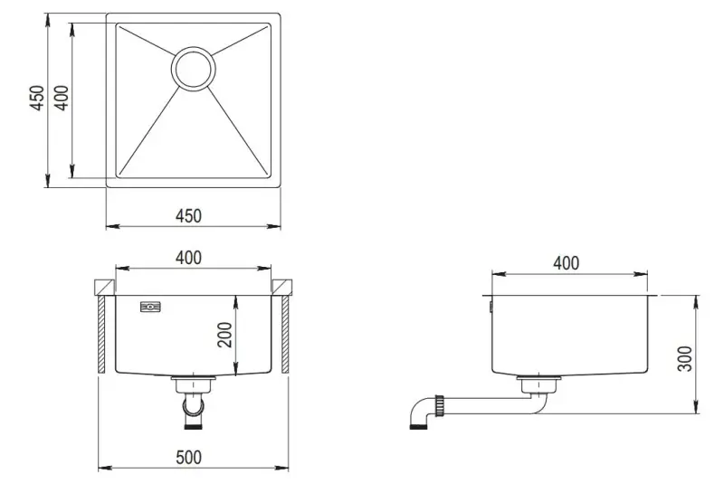 Évier Ausmann Mosel en acier inoxydable, couleur anthracite PVD Gun Metal 40x40, encastrable et en saillie 067106