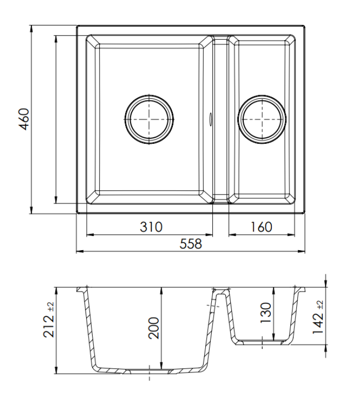 GraniteMy Bremen Évier en granit 1,5 bac, réversible, noir, pour montage en applique, encastré ou à fleur de plan de travail, avec bouchon en acier inoxydable 1208953203