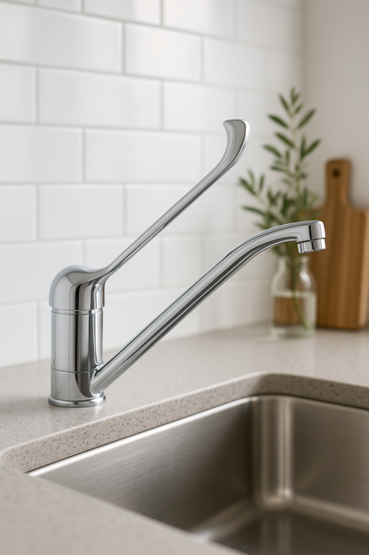 PB Clinic Robinet de cuisine pour handicapés avec bec pivotant et long levier chromé 1208953266