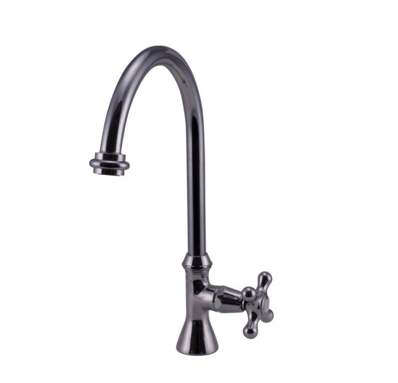 PB Classic Robinet de lavabo avec manette croisillon eau froide avec bec rond haut Chromé 1208953274