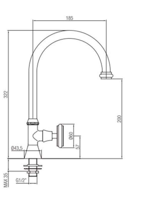 PB Classic Robinet de lavabo avec manette croisillon eau froide avec bec rond élevé Acier inoxydable 1208953276