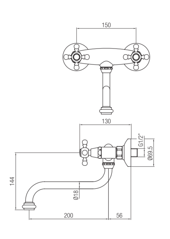 Robinet de cuisine nostalgique Robinet mural classique noir mat 1208953529