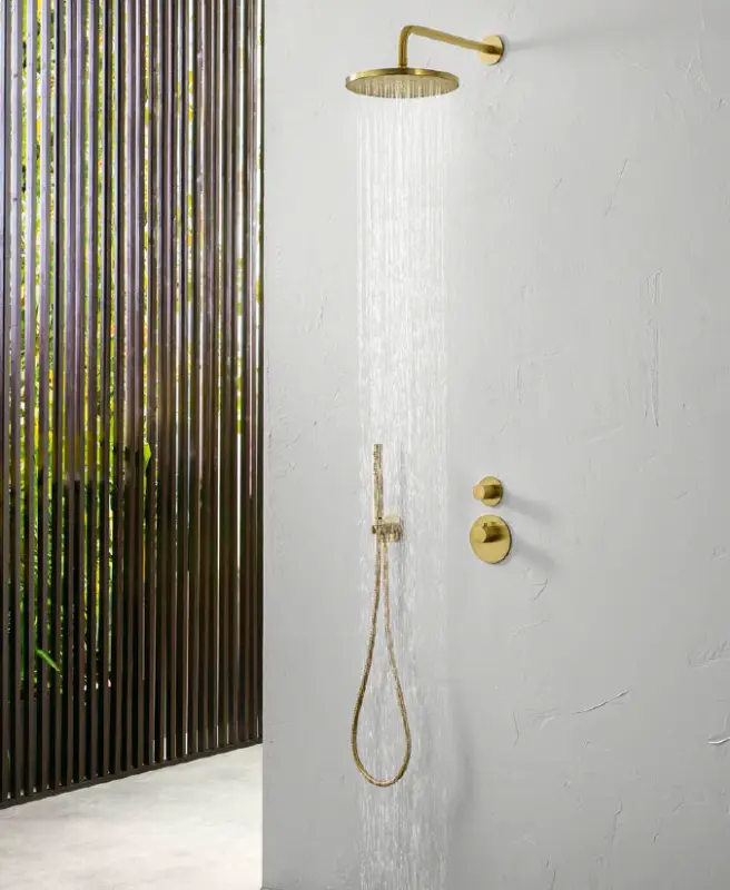 SB 316 Set de douchette ronde avec flexible et support de suspension laiton brossé PVD 1208953547