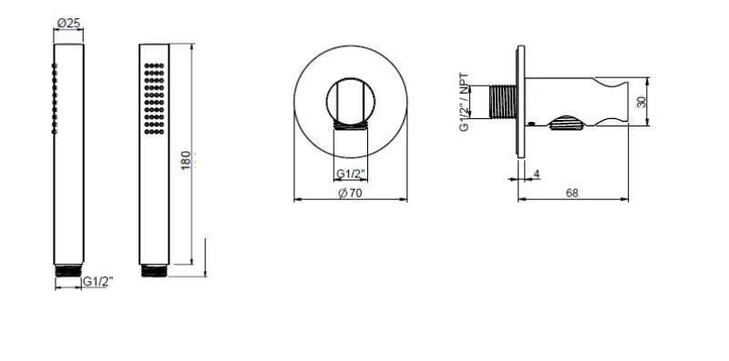 SB 316 Set de douchette ronde avec flexible et support de suspension laiton brossé PVD 1208953547
