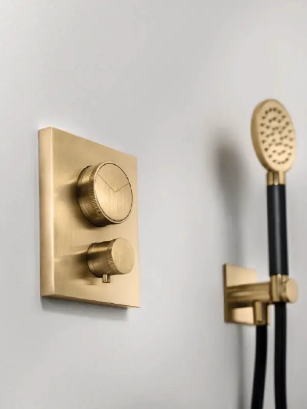 SB Kit douchette ronde avec flexible et crochet de suspension laiton brossé PVD