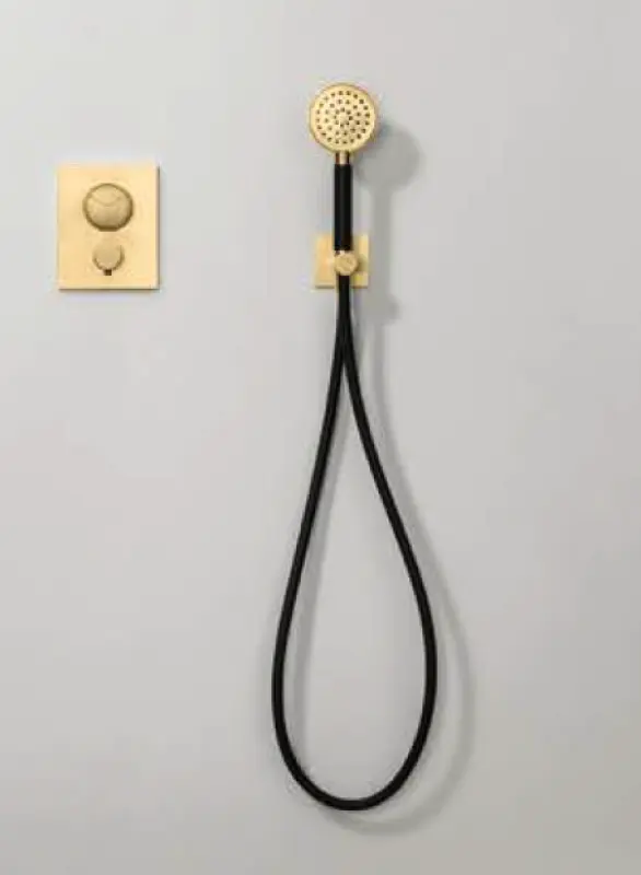 SB Kit douchette ronde avec flexible et crochet de suspension laiton brossé PVD