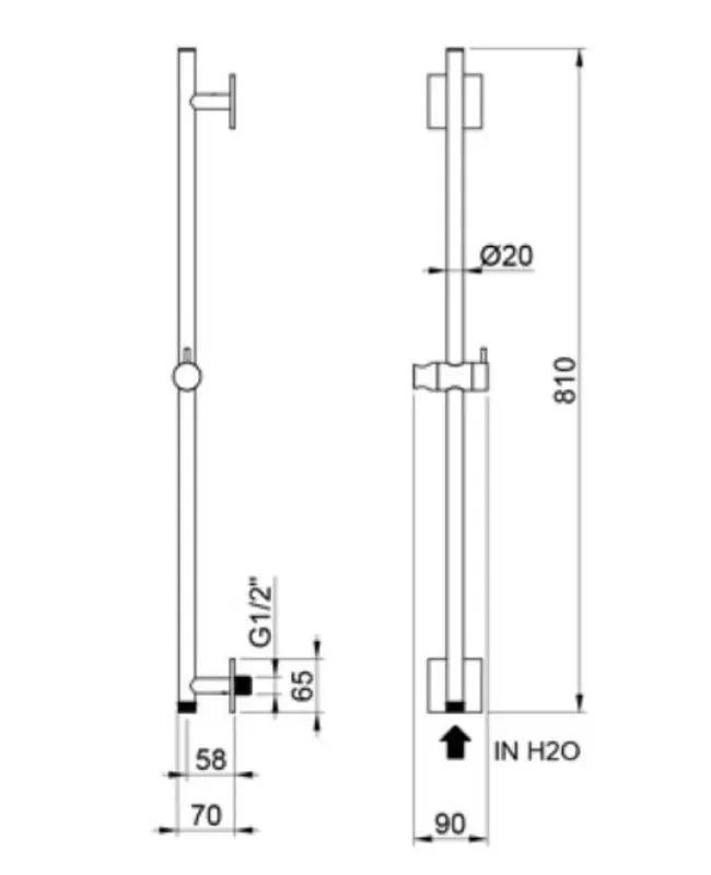 SB Rubinetterie Universale barre coulissante en inox 316 brossé avec raccord d'eau 1208953564