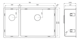 Lorreine 2050SP grand bac en inox un bac et demi 2050cm pour montage sous plan, à fleur de plan ou en surface 1208953621