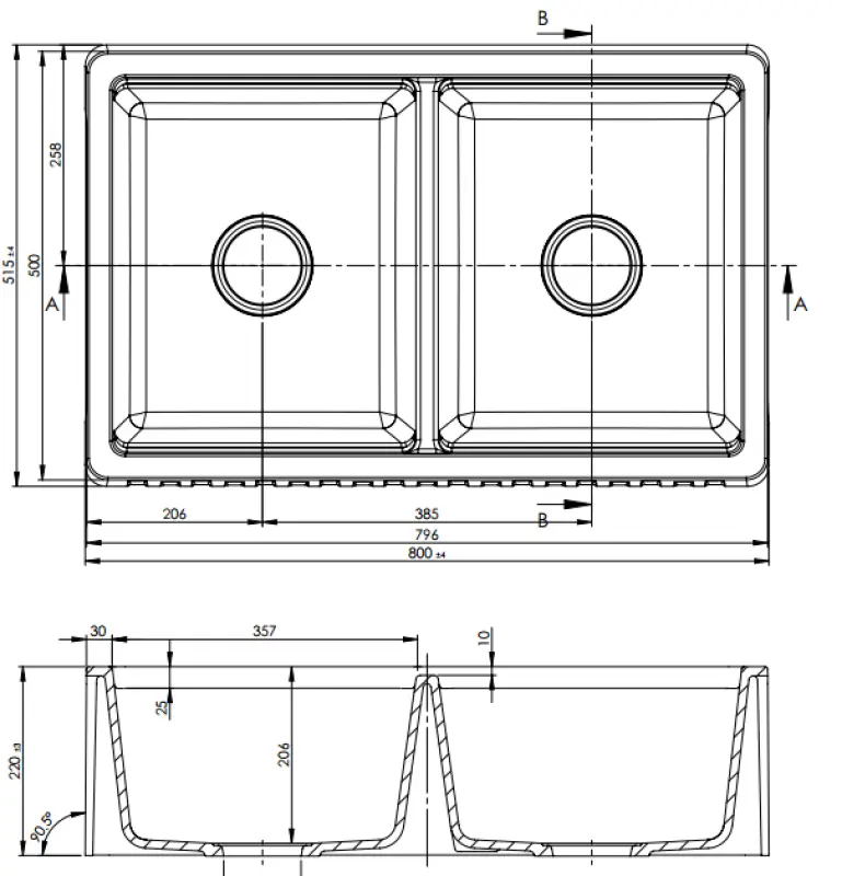 GraniteMy Tradition évier double rural en granit 2 côtés 80x50cm noir encastrable sous-plan et affleurant 1208953697