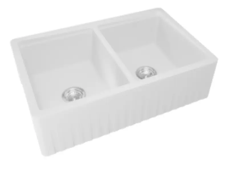 GraniteMy Tradition double évier de campagne 2 côtés évier en granit 80x50cm blanc encastré, sous-évier et montage à fleur 1208953698