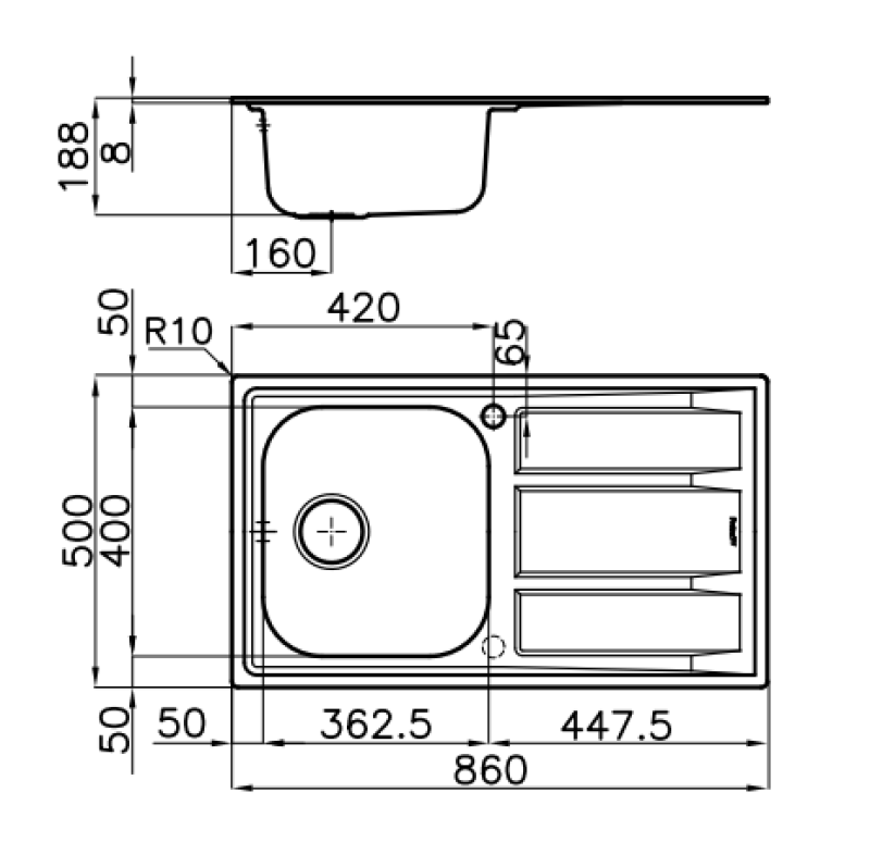 Foster Marine évier en inox 316 réversible avec égouttoir 86x50cm à poser 1208953725