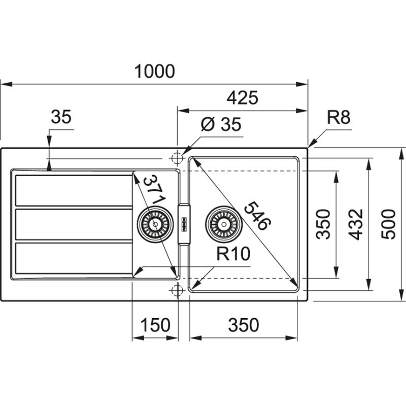Franke Sirius 2 S2D 651 plastique 1,5 bac et demi avec égouttoir blanc en saillie 100x50 143.0634.555