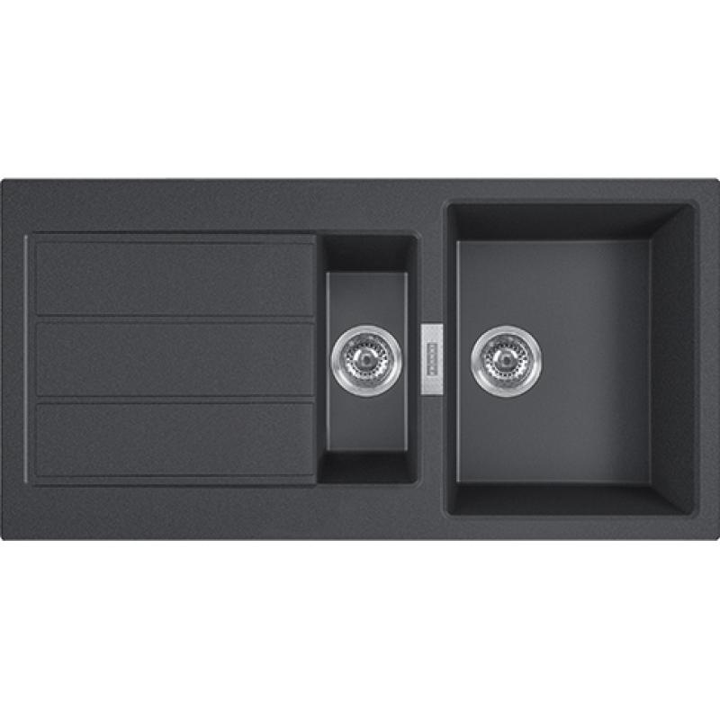 Franke Sirius 2 S2D 651 en plastique noir 1,5 évier à une cuve et demie avec égouttoir en surface 100x50 143.0634.554