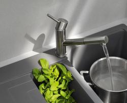 Franke Orbit robinet de cuisine bas en acier inoxydable massif avec bec extractible en acier inoxydable 115.0569.461