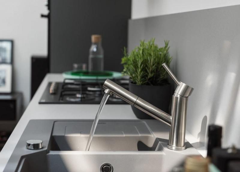 Franke Orbit robinet de cuisine bas en inox massif avec bec extractible en inox 115.0569.461