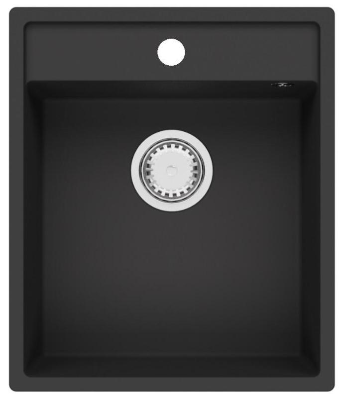 Évier en granit GraniteMy Bremen 44x52 cm Noir – Montage en surface, sous-plan et à fleur avec plage pour robinet et bouchon en inox 1208953861.