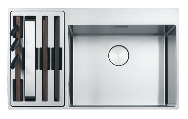 Franke Box Center BWX220-54-27 évier en inox droit avec planche à découper, set de couteaux et panier en fil de fer 86x51cm 127.0572.281