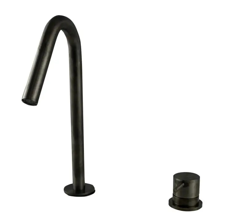 Robinet de lavabo Waterevolution Flow 2 trous PVD Gun Metal avec petit bec en V 120 mm T1121VGME