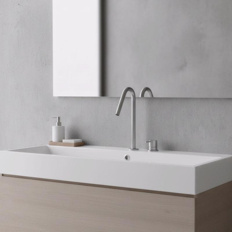 Waterevolution Flow Robinet de lavabo 2 trous en inox avec bec haut V 227mm T1122VIE