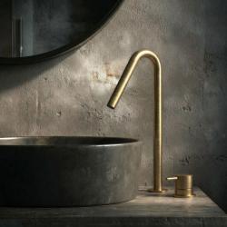 Waterevolution Flow robinet de lavabo 2 trous laiton brossé avec bec haut V 227mm T1122VLE