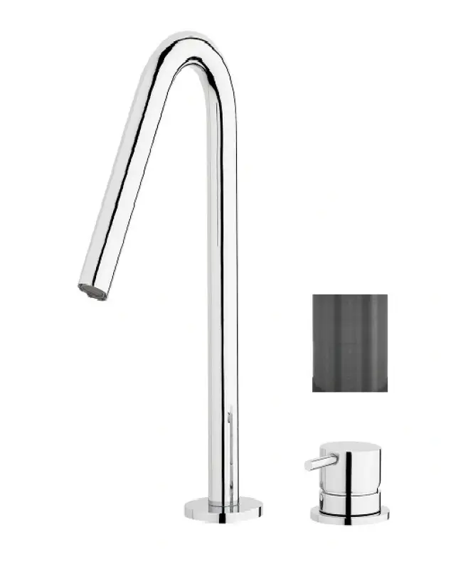 Robinet de lavabo Waterevolution Flow 2 trous PVD Gun Metal avec bec haut V 120 mm T1122VGME