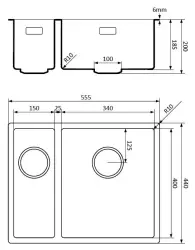 Lorreine noir Quartz 1,5 évier 1 bac et demi 1534cm à fleur de plan ou sous plan noir avec panier pour bonde en cuivre 1208954024