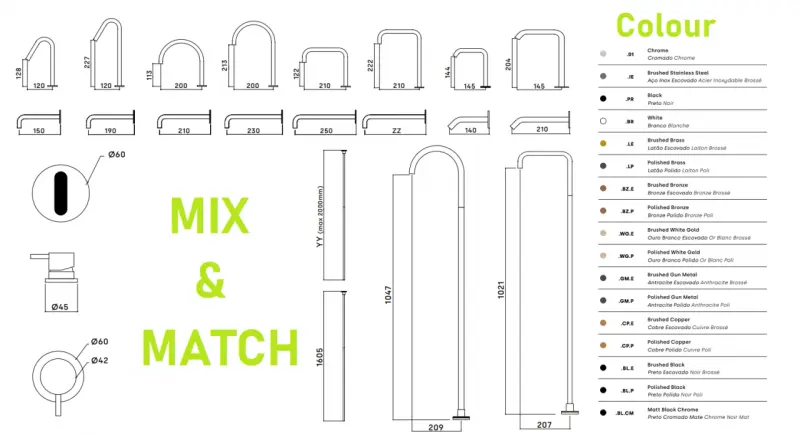Waterevolution Flow Robinet de lavabo 2 trous entièrement en inox avec bec bas U 113mm T1121UIE