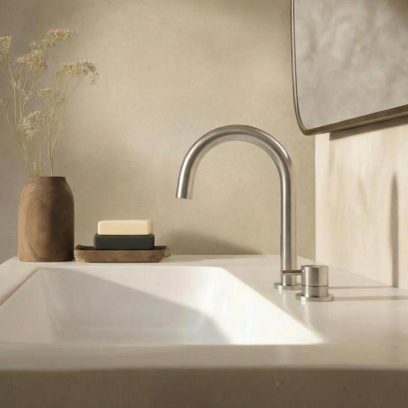 Waterevolution Flow Robinet de lavabo 2 trous entièrement en inox avec bec bas U 113mm T1121UIE