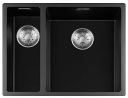 Lorreine noir Quartz 1,5 évier un bac et demi 1534cm sous plan ou à fleur de plan avec panier pour bonde en inox 1208954053