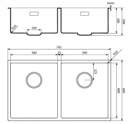 Lorreine noir Quartz Double évier 3434cm sous plan ou en surface avec panier pour bonde or 1208954057