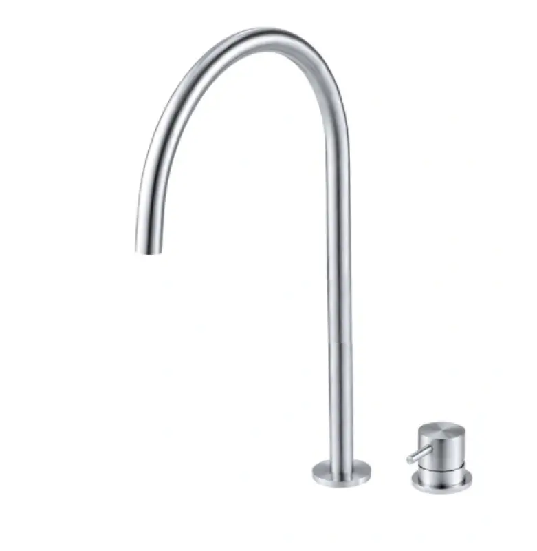 Robinet de lavabo Watervolution Flow à 2 trous, entièrement en acier inoxydable, avec bec haut de 200 mm T1122UIE