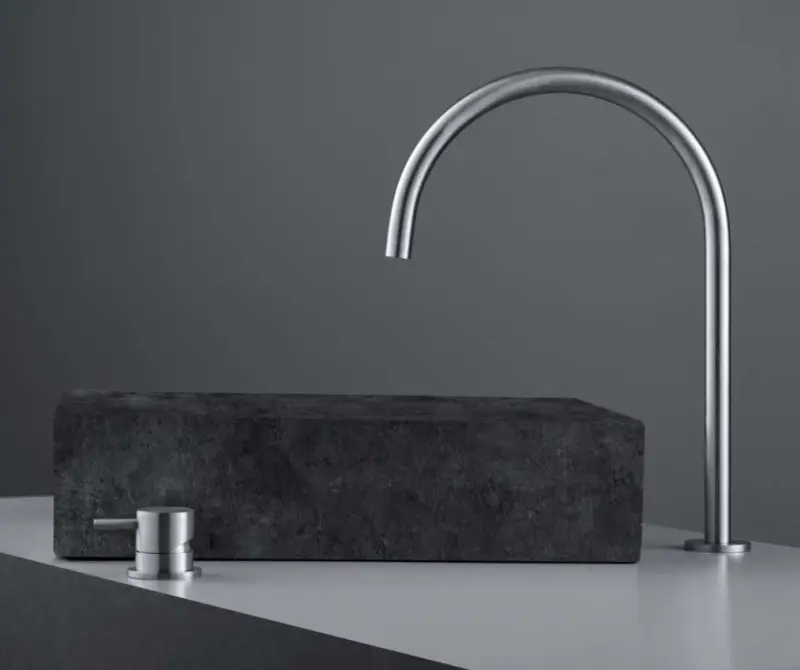 Robinet de lavabo Watervolution Flow à 2 trous, entièrement en acier inoxydable, avec bec haut de 200 mm T1122UIE