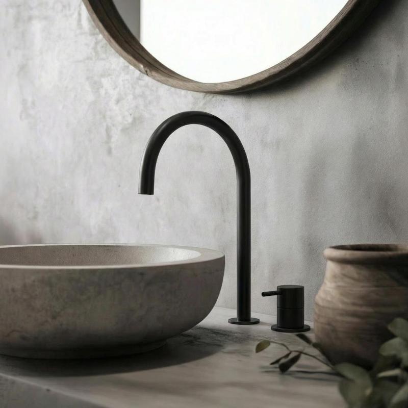 Waterevolution Flow Robinet de lavabo 2 trous noir avec bec haut 200 mm T1122UPR