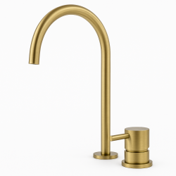 Waterevolution Flow robinet de lavabo 2 trous laiton brossé avec bec haut U 213mm T1122ULE