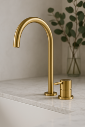 Waterevolution Flow robinet de lavabo 2 trous laiton brossé avec bec haut U 213mm T1122ULE