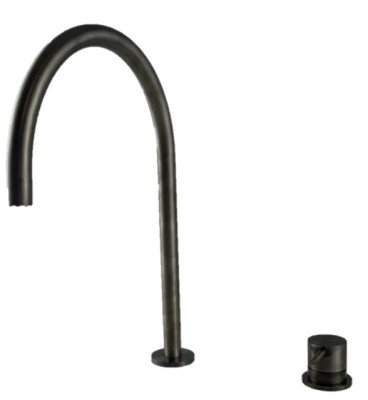 Robinet de lavabo Waterevolution Flow 2 trous PVD Gun Metal avec bec haut 200 mm T1122UGME