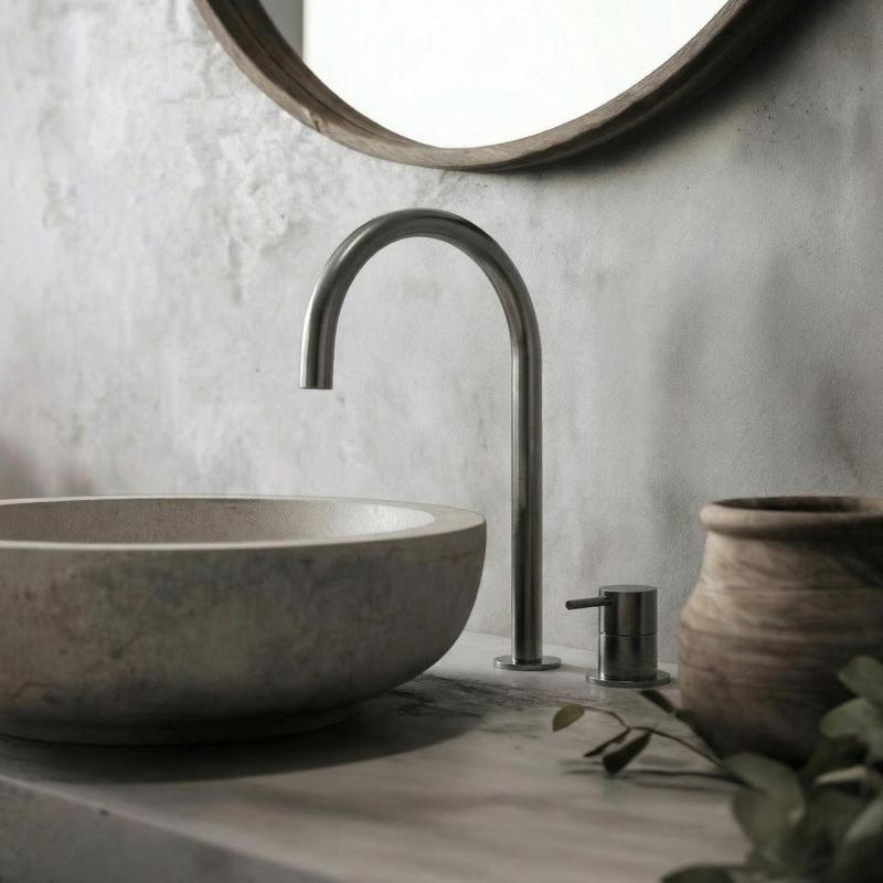 Robinet de lavabo Waterevolution Flow 2 trous PVD Gun Metal avec bec haut 200 mm T1122UGME